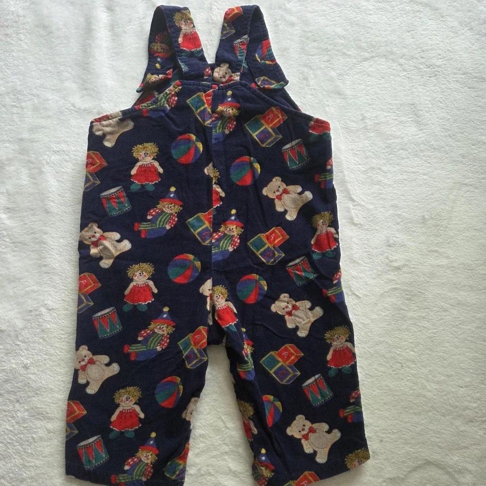 Vintage‎ Corduroy Overalls Teddy Bear  Blocks Retro Jumper No Tags 12-18 Mth